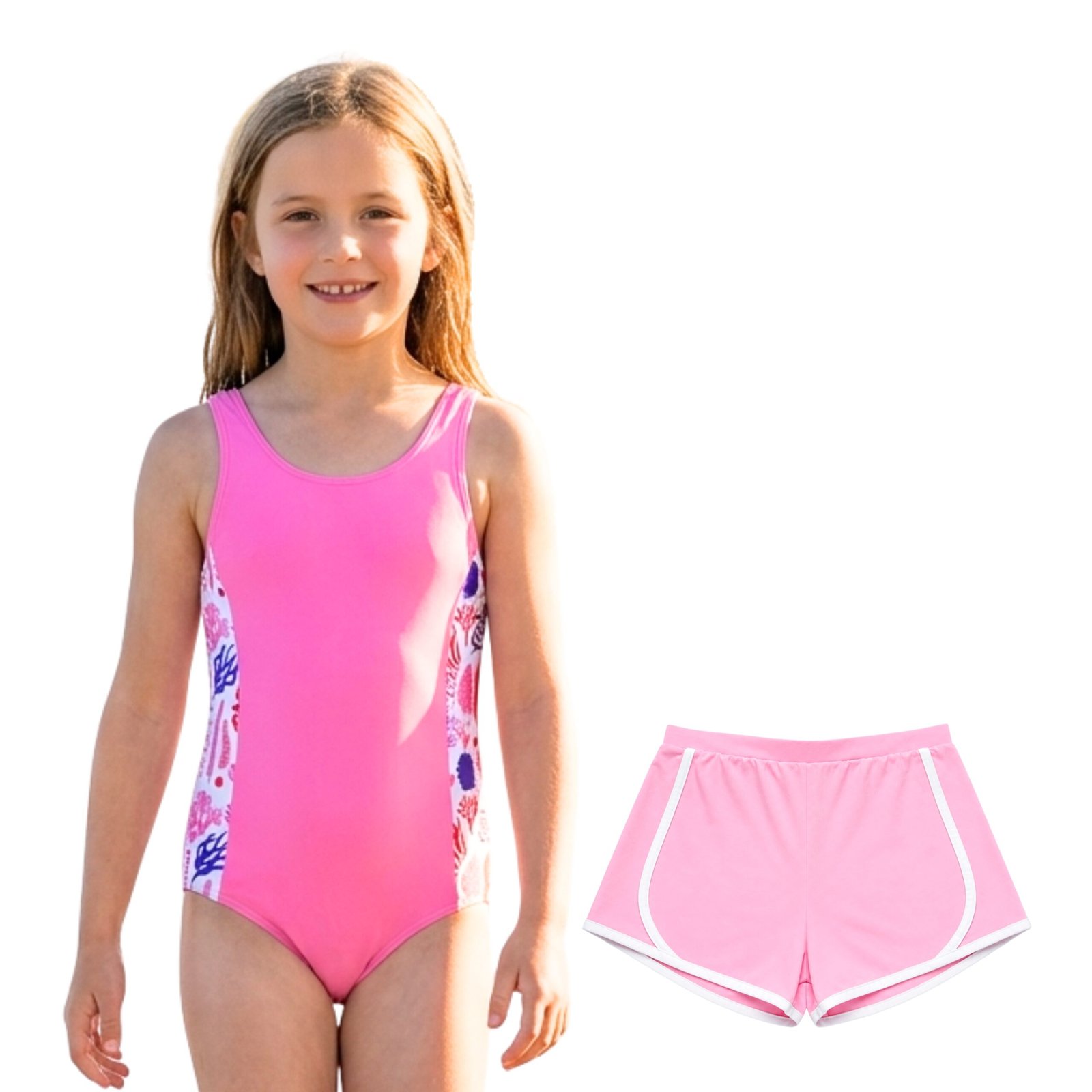 DIRTY CLOTHES Girls Quick-Dry 2-Piece Swimsuit–Two Layered Scoop Neck Tankini Top with Three Layered Swim Shorts–Stylish Swimwear for Beach & Pool (5-14Y)