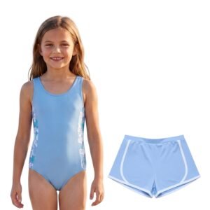 DIRTY CLOTHES Girls Quick-Dry 2-Piece Swimsuit–Two Layered Scoop Neck Tankini Top with Three Layered Swim Shorts–Stylish Swimwear for Beach & Pool (5-14Y)