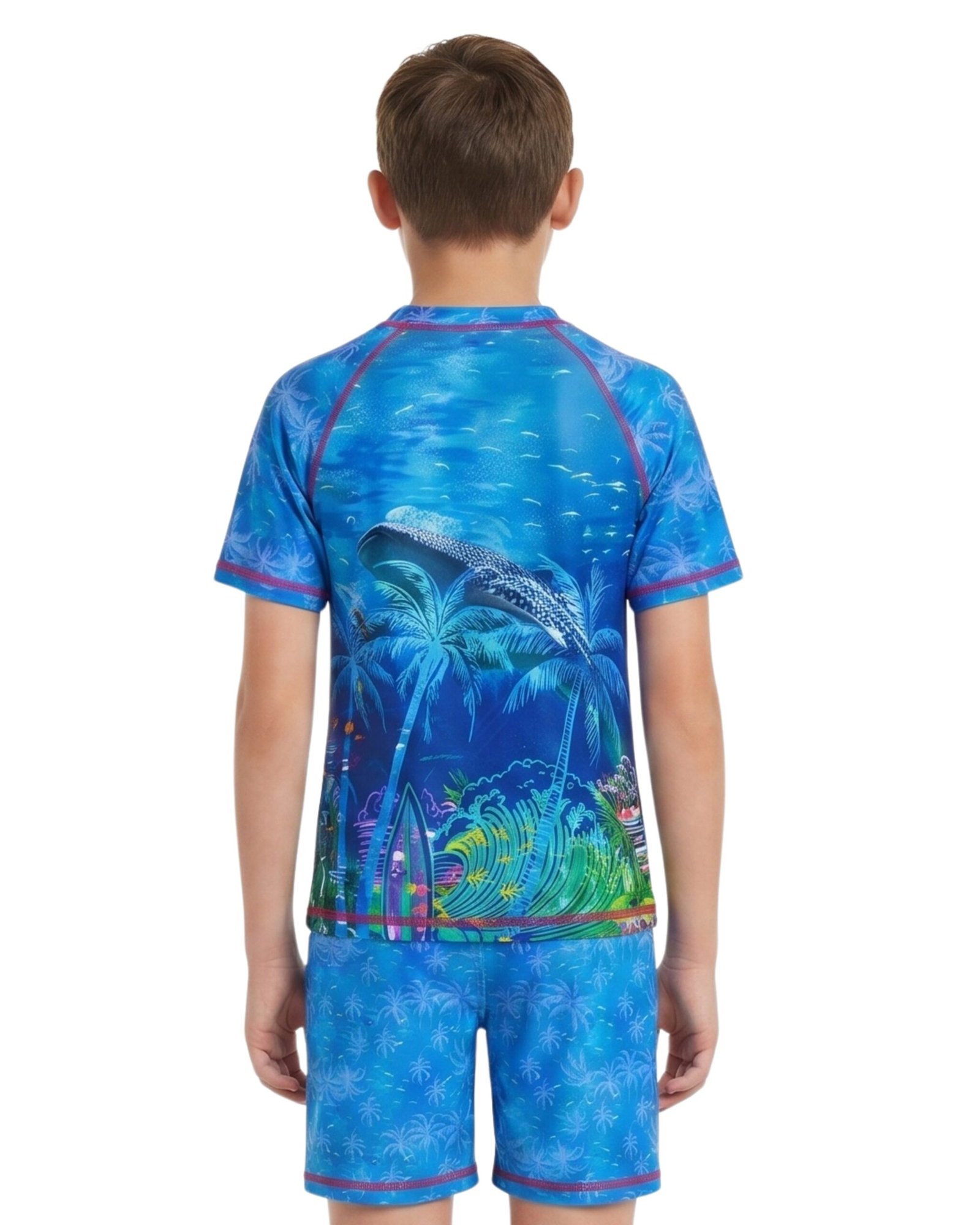 DIRTY CLOTHES Boys Quick-Dry 2-Piece Ocean Life Swimsuit Set–Layered Crew Neck Tee with Layered Swim Shorts–Comfortable Swimwear for Beach & Pool (5-14Y) - Image 2
