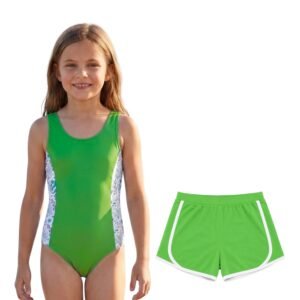 DIRTY CLOTHES Girls Quick-Dry 2-Piece Swimsuit–Two Layered Scoop Neck Tankini Top with Three Layered Swim Shorts–Stylish Swimwear for Beach & Pool (5-14Y)