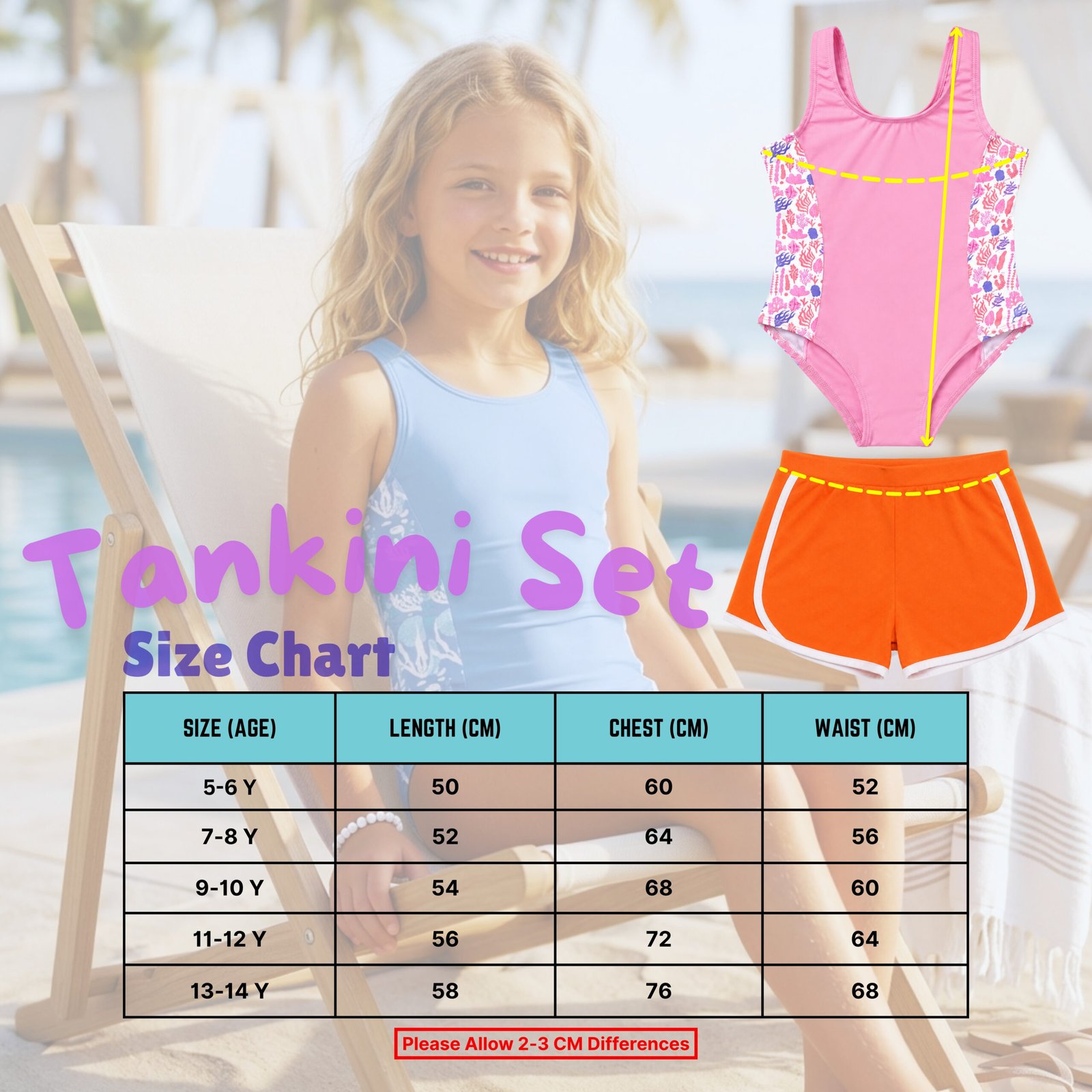 DIRTY CLOTHES Girls Quick-Dry 2-Piece Swimsuit–Two Layered Scoop Neck Tankini Top with Three Layered Swim Shorts–Stylish Swimwear for Beach & Pool (5-14Y) - Image 3