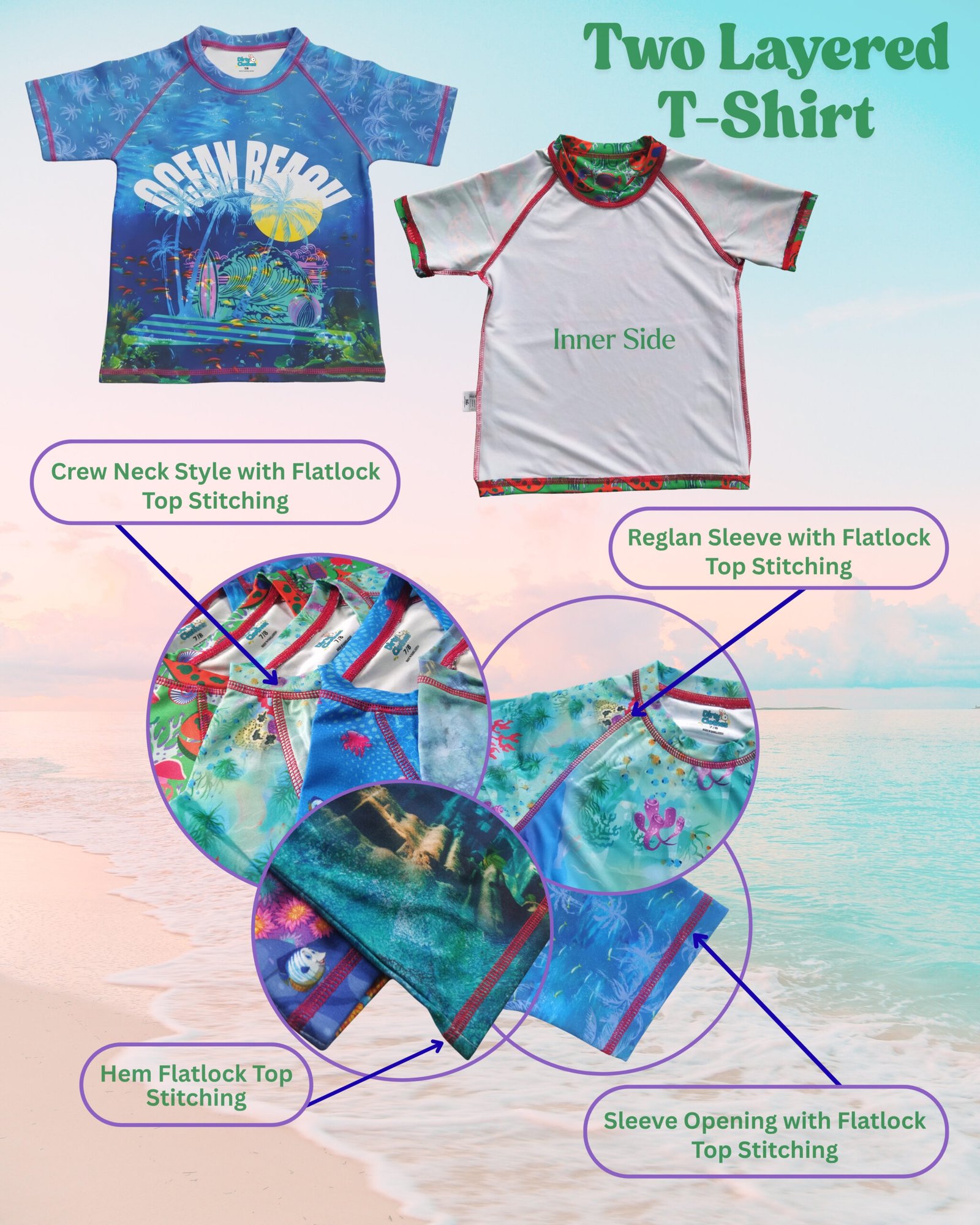 DIRTY CLOTHES Boys Quick-Dry 2-Piece Ocean Life Swimsuit Set–Layered Crew Neck Tee with Layered Swim Shorts–Comfortable Swimwear for Beach & Pool (5-14Y) - Image 5