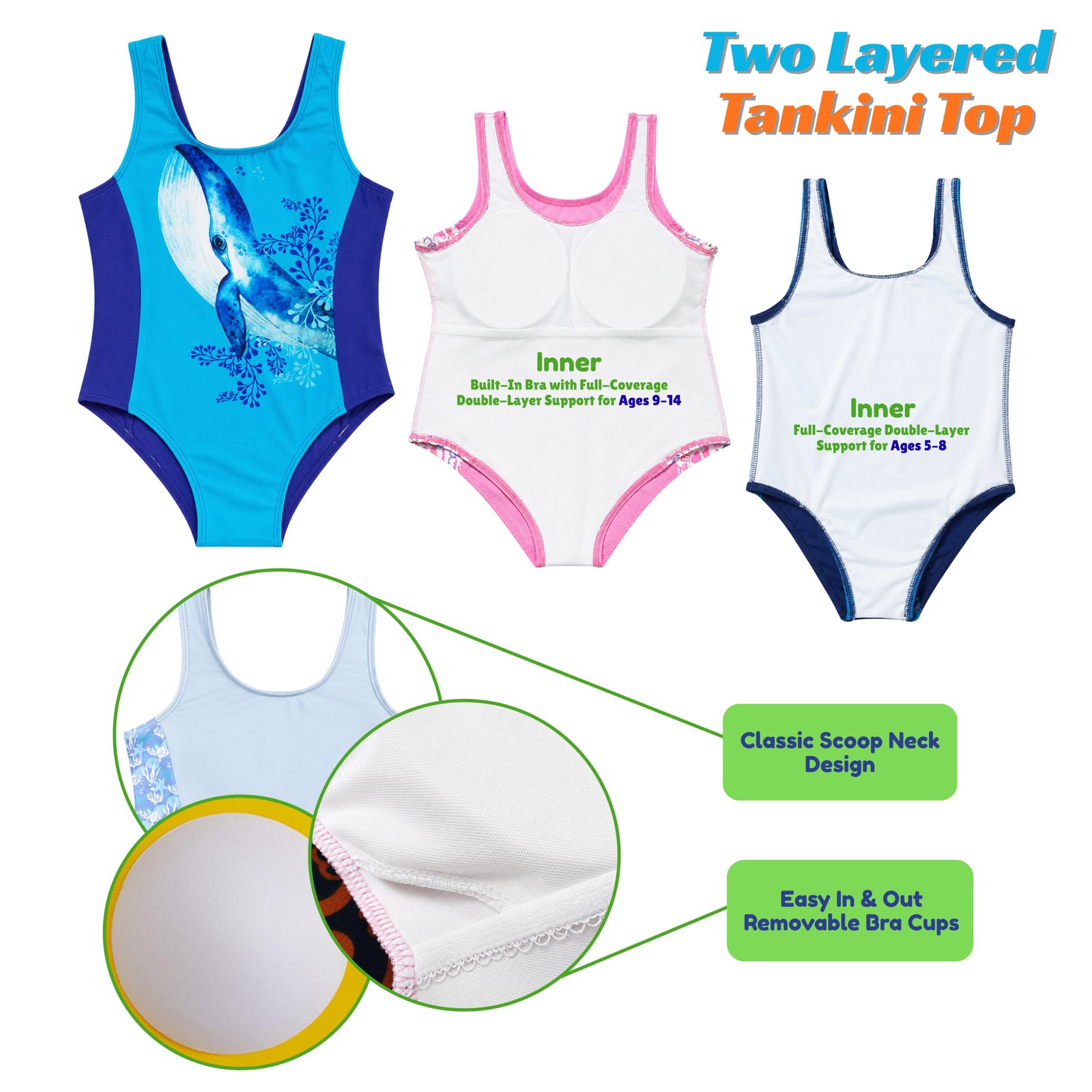 DIRTY CLOTHES Girls Quick-Dry 2-Piece Swimsuit–Two Layered Scoop Neck Tankini Top with Three Layered Swim Shorts–Stylish Swimwear for Beach & Pool (5-14Y) - Image 4