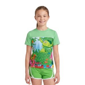 DIRTY CLOTHES Girls Quick-Dry 2-Piece Swimsuit Set–Two Layered Crew Neck Tops with Three Layered Swim Shorts–Comfortable Swimwear for Beach & Pool (5-14Y)