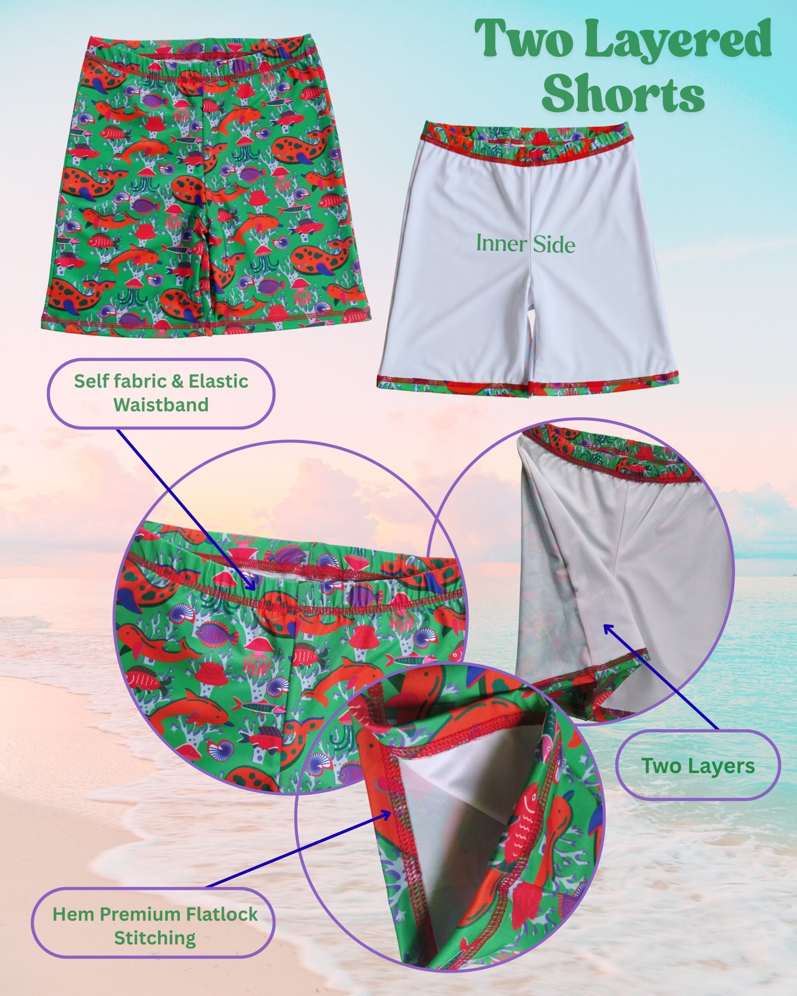 DIRTY CLOTHES Boys Quick-Dry 2-Piece Ocean Life Swimsuit Set–Layered Crew Neck Tee with Layered Swim Shorts–Comfortable Swimwear for Beach & Pool (5-14Y) - Image 7