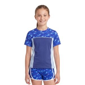 DIRTY CLOTHES Girls Quick-Dry 2-Piece Swimsuit Set–Two Layered Crew Neck Tops with Three Layered Swim Shorts–Comfortable Swimwear for Beach & Pool (5-14Y)
