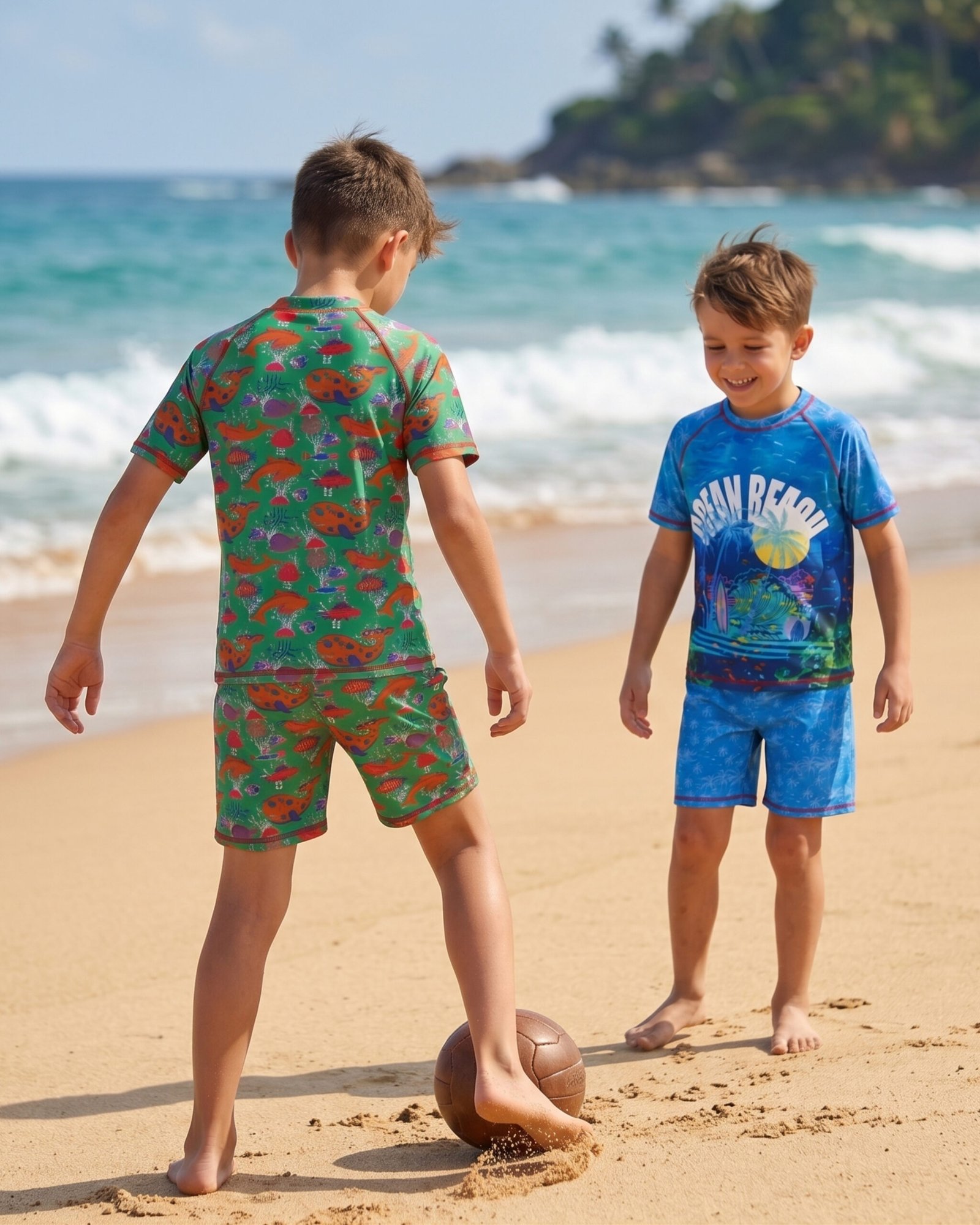DIRTY CLOTHES Boys Quick-Dry 2-Piece Ocean Life Swimsuit Set–Layered Crew Neck Tee with Layered Swim Shorts–Comfortable Swimwear for Beach & Pool (5-14Y) - Image 8